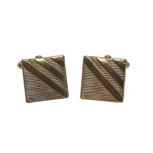 Vintage Gold-Tone Cufflinks Square Textured Stripes